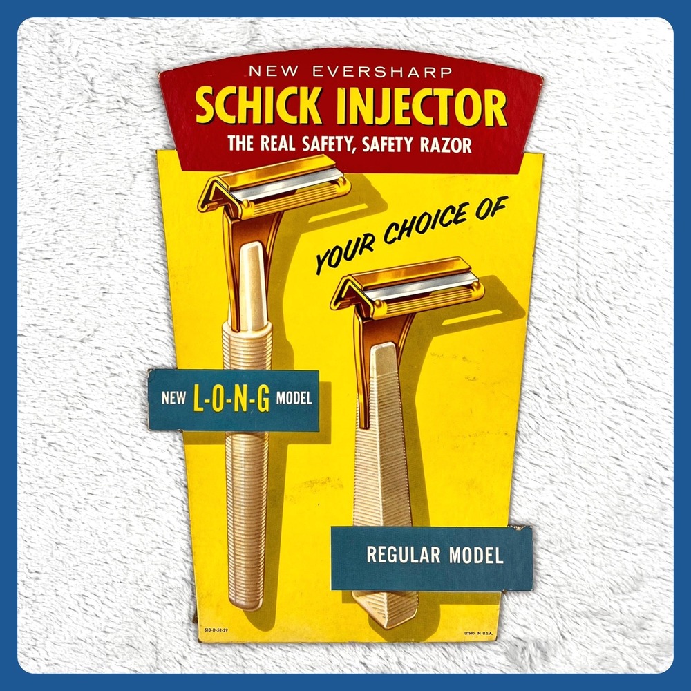 1950s Schick Injector Razor Display Sign 14" Cardboard Advertising‎